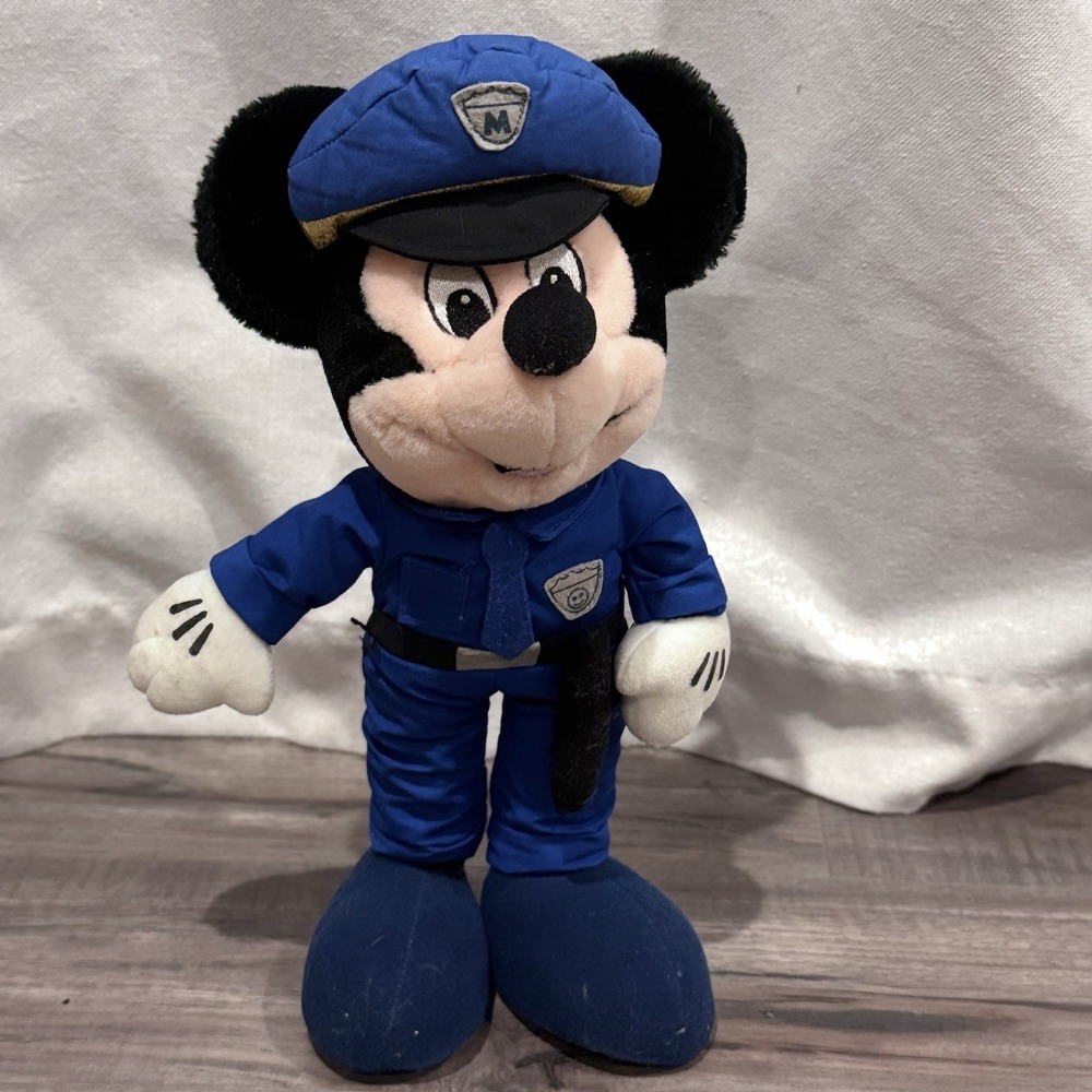 Vintage Disney Police Officer Mickey Mouse Plush 13" Badge Tie Baton Standing
